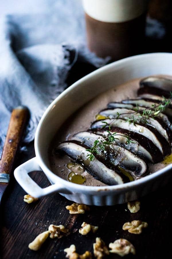 Roasted Portobello Mushrooms with Walnut Coffee Sauce