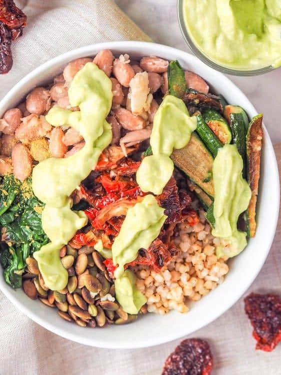 Sorghum Buddha Bowl with Veggies and Avocado Sauce