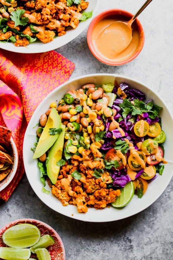 Southwestern Tempeh Taco Salad with Chipotle-Tahini