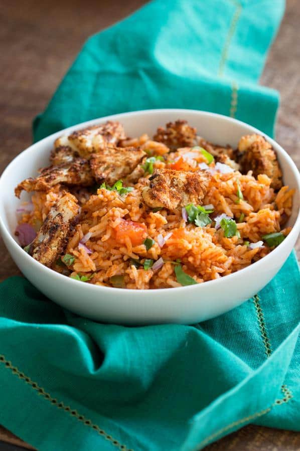 Spanish Rice Bowl with Taco Spice Roasted Cauliflower