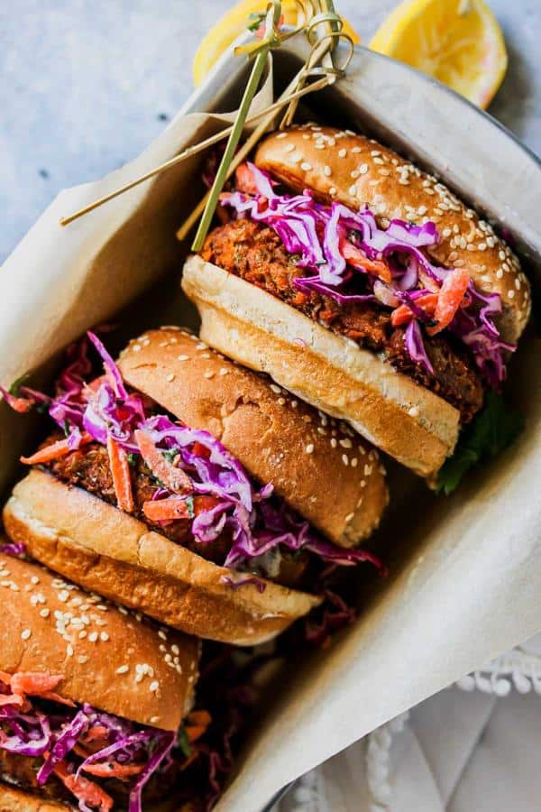 Spiced Lentil Burgers with Tahini Slaw