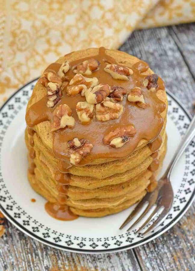 Sweet Potato Pancakes with Caramel Sauce