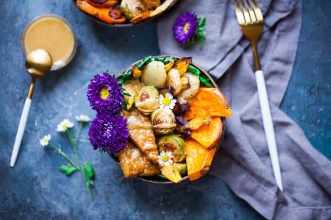 Winter Harvest Buddha Bowls with Maple Miso Glazed Tempeh