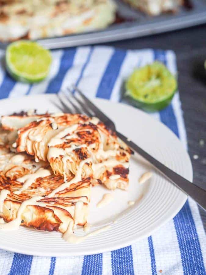 Cabbage Steaks with Tahini Sauce