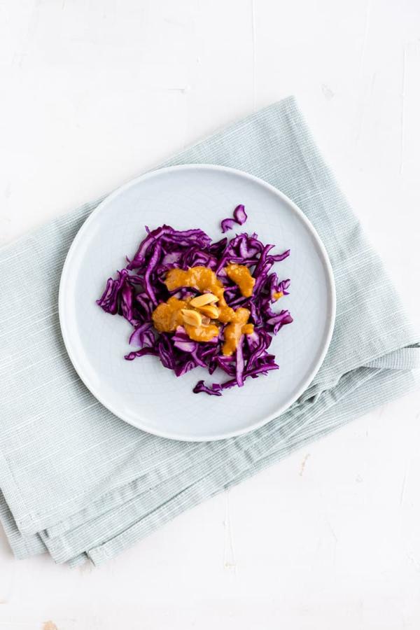 Red Cabbage Slaw with Peanut Dressing