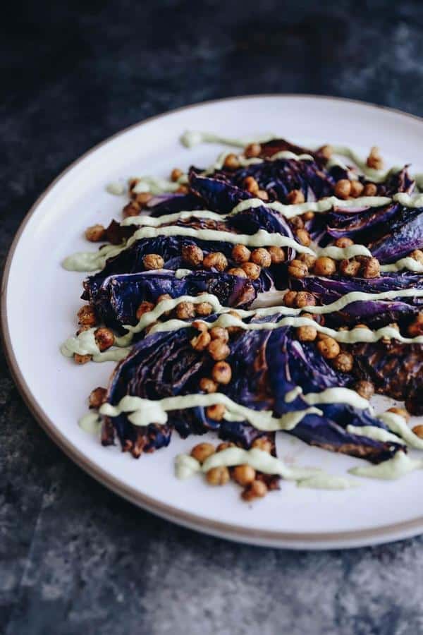 Roasted Cabbage Steaks with Chickpeas and Creamy Herb Sauce