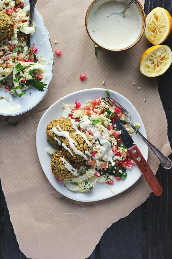 Crispy Baked Falafels with Winter Tabbouleh, Tahini and Za’atar