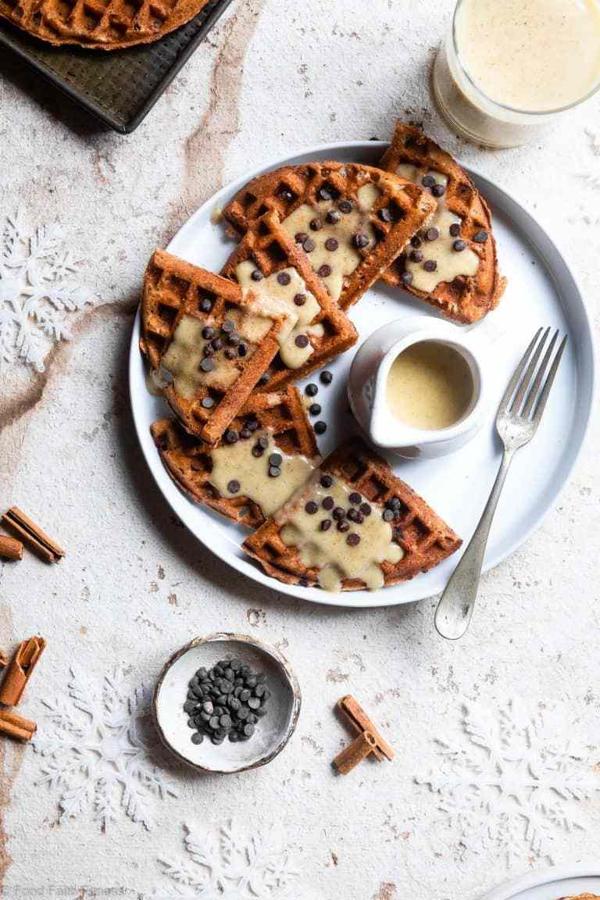 Eggnog Waffles with Chocolate Chips