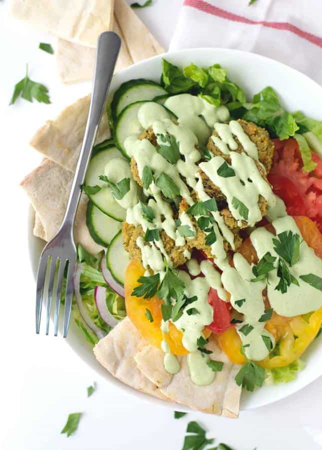 Falafel Salad with Tahini Parsley Dressing