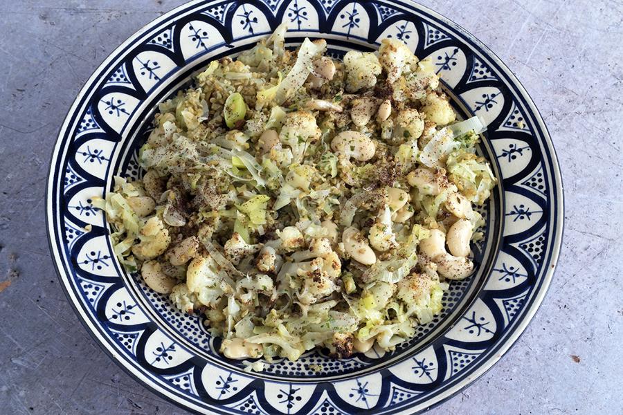 Freekeh Salad with Cauliflower, Leeks and Butterbeans