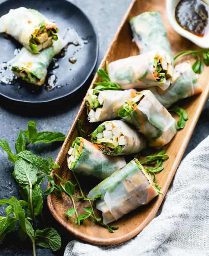 Grilled Asparagus Tofu Spring Rolls with Ginger-Lime Dipping Sauce