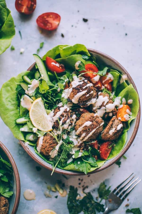 Herb Walnut Falafel Bowls with Cashew Tahini Dressing