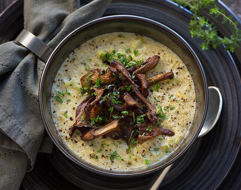 Leek Polenta with Roasted Chanterelle Mushrooms