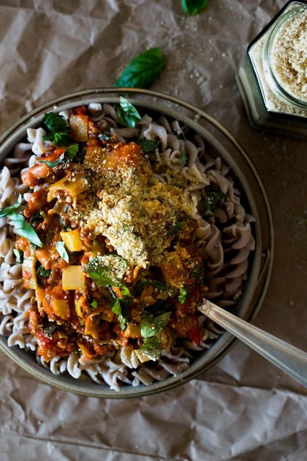 Lentil and Leek Ragù with Sun Cashew Parmesan