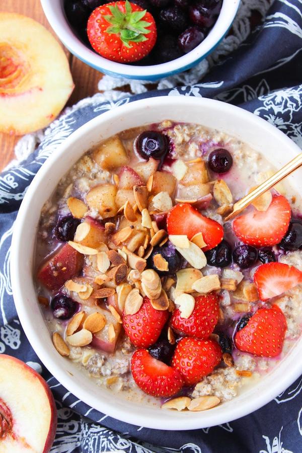 Peach and Summer Berry Overnight Oats With Chia Seeds