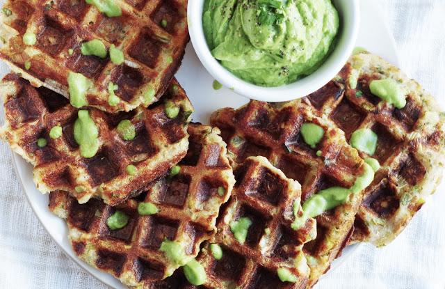 Potato and Leek Waffles with Avocado Dip