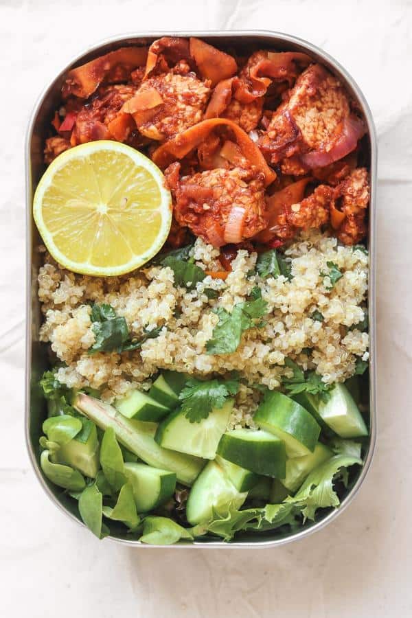 Quinoa and Tempeh with Tomato Sauce