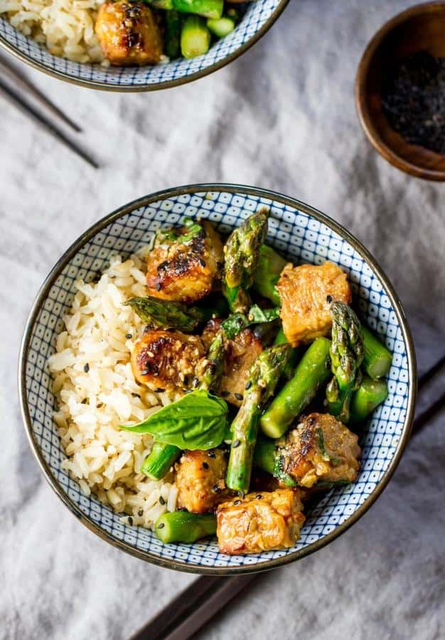 Roasted Orange Tempeh and Asparagus