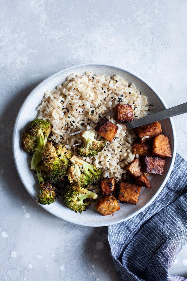 Sheet Pan Tamari Glazed Tempeh and Broccoli