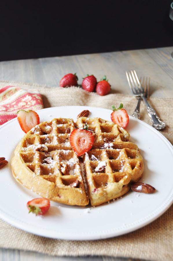 Southern Strawberry Pecan Waffles