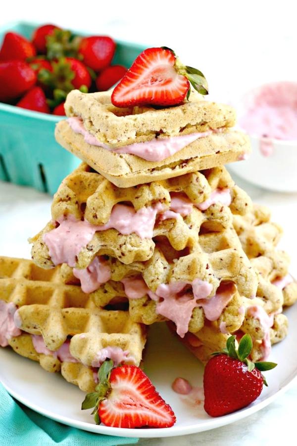 Strawberry Cream Cheese Waffle Sandwiches