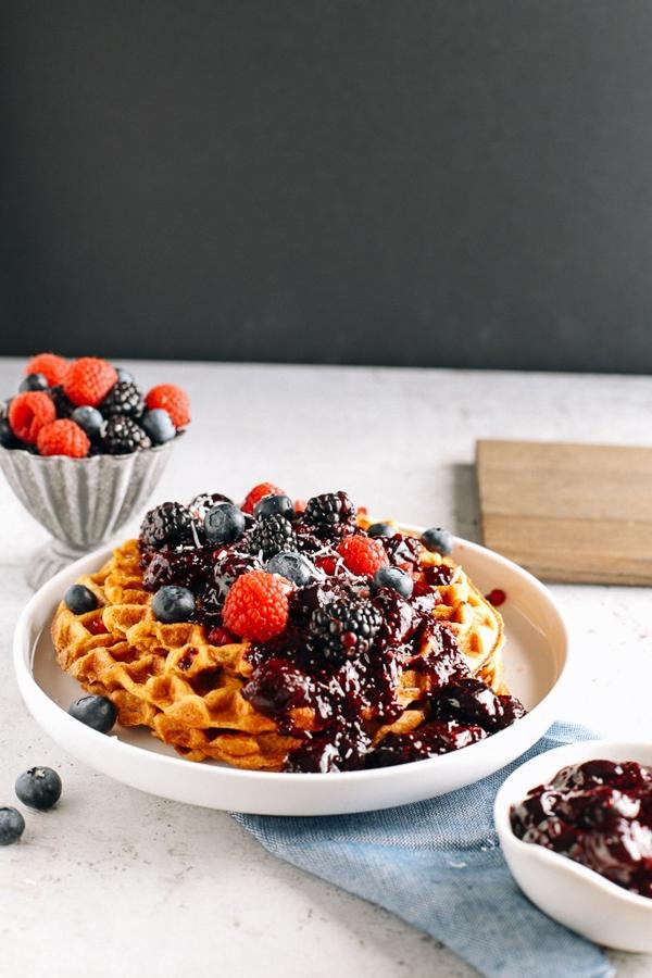 Sweet Potato Waffles with Cherry Pie Compote