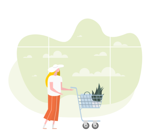 Illustration of a lady with a shopping cart
